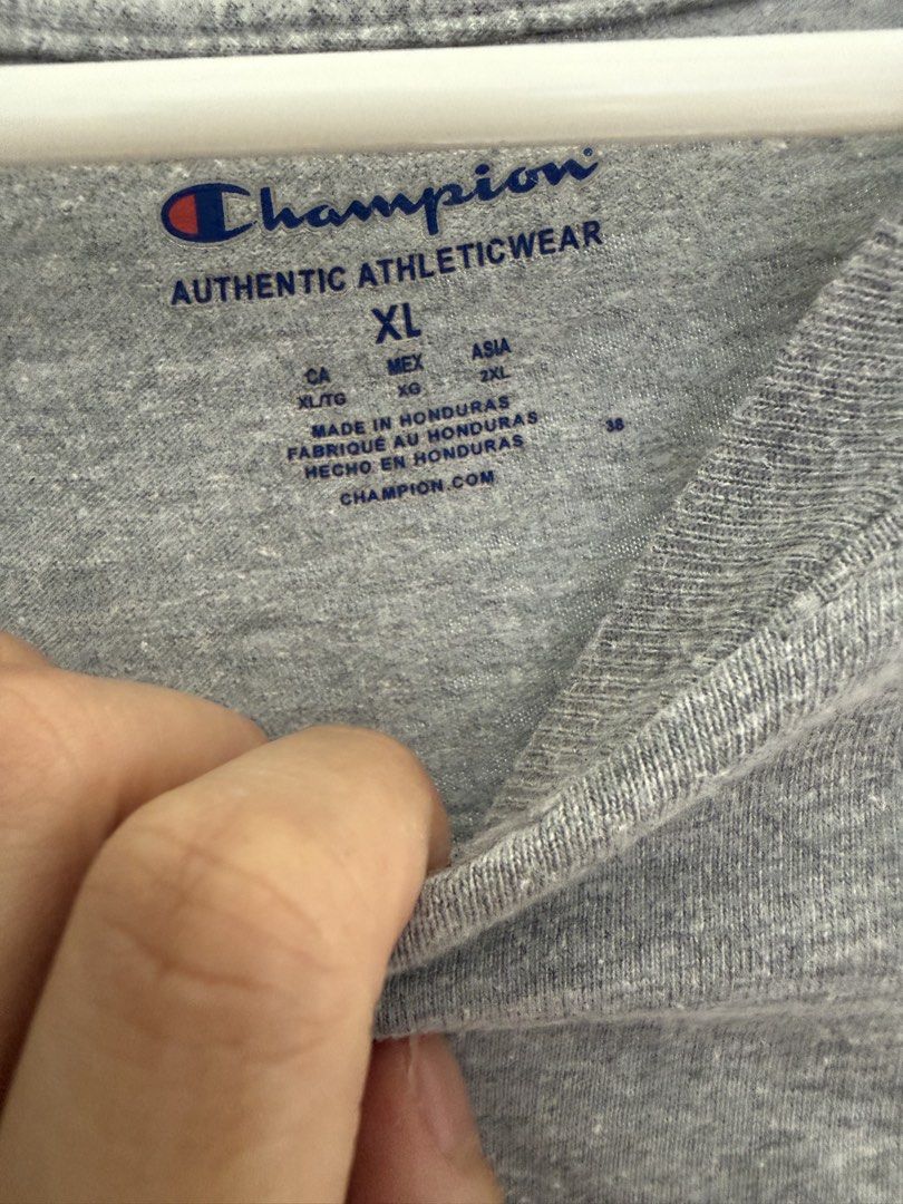 AUTHENTIC Champion Gray Tshirt (Category: Tshirts & Polo Shirts ) located in Pasig City. Submitted by kfreed (Listing ID 1456676606, Image 3). Description: AUTHENTIC Champion Tshirt Size XL Like New No stains .