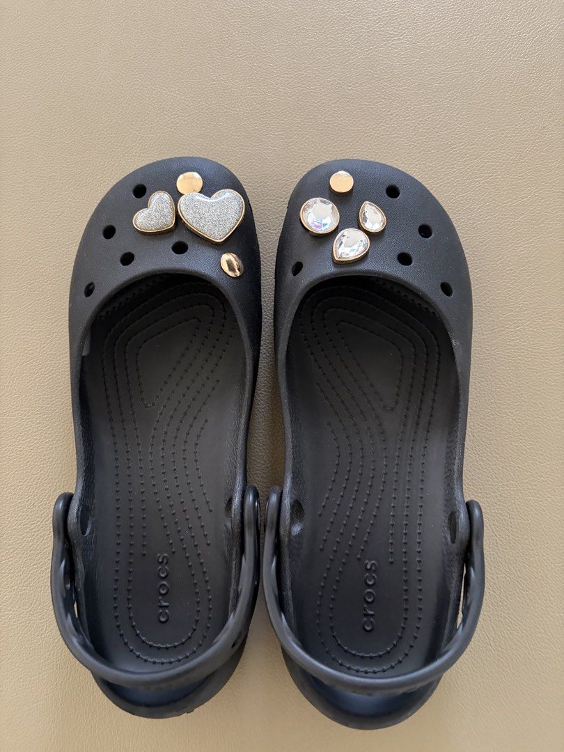 Authentic Crocs Black Ballerina in size 7 (Category: Flats & Sandals) located in Muntinlupa City. Submitted by DeclutterShop (Listing ID 1456683647, Image 1). Description: No box, shoes only Lightly used Charms included.