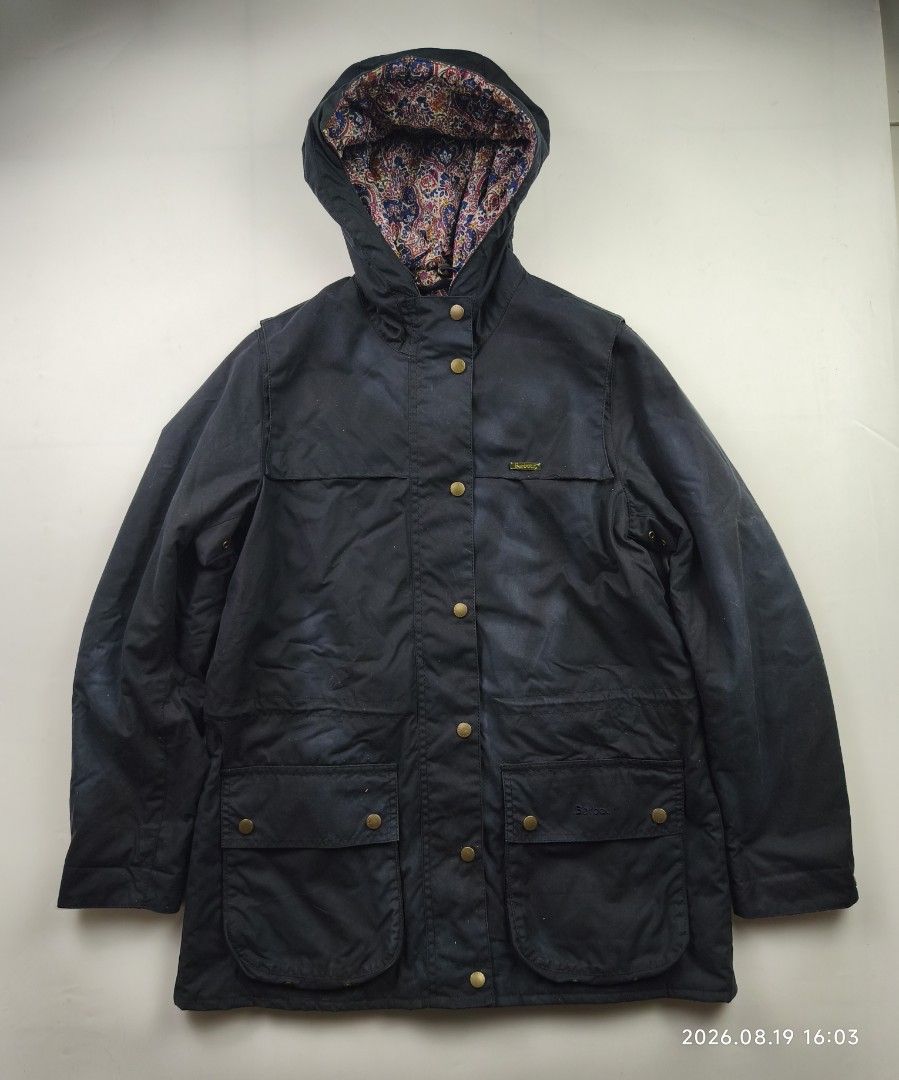 Barbour ladies wax cotton templates jacket (Category: Coats, Jackets and Outerwear) located in Manila. Submitted by corner_finds (Listing ID 1456728361, Image 1). Description: size UK10 on tag pit to pit 19.5' length 29' shoulders 15' sleeve length 24.7' adjustable hood barbour template embroidered script logo air hole quilted padded sign of used on wax still in great condition 3499+sf can send more photos upon request dm.