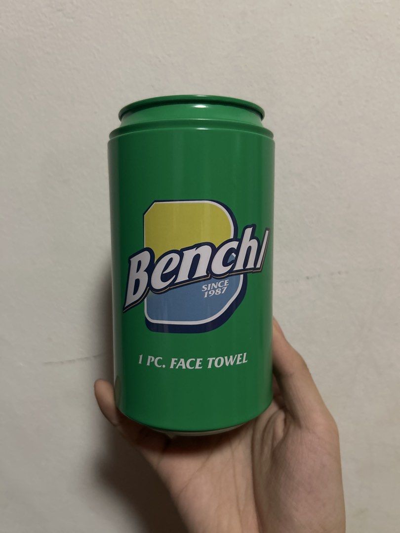 BENCH Face Towel in Tin Can (Category: Towels, Napkins & Holders) located in Marikina City. Submitted by traxwap (Listing ID 1456734966, Image 2). Description: - Brand: BENCH - Item: Face Towel - Packaging: Reusable Tin Can - Color: Green - Features: Soft and absorbent towel.