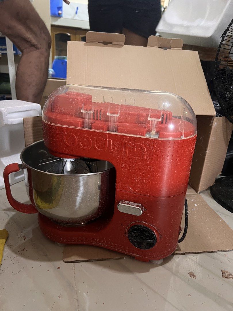 Bodum Bistro Electric Stand Mixer (Category: Bakeware) located in Quezon City. Submitted by haneypd (Listing ID 1456605911, Image 1). Description: - Brand: Bodum - Model: Bistro Electric Stand Mixer - Color: Red - Condition: Good, pre-loved - Perfect for baking cakes, cookies, and bread - Stylish and functional kitchen appliance - Available for meetups in North Caloocan City.
