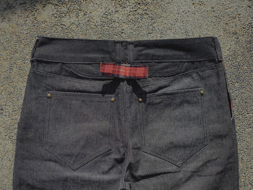 Bootcut Buckle Back Raw Denim Jeans (Category: Jeans) located in Manila. Submitted by klwmos (Listing ID 1456711586, Image 2). Description: NEW Bootcut Buckle Back Raw Denim Jeans with Peek-a-boo Hem BRASS HARDWARE | PLAID POCKETS | PEEK-A-BOO HEM Waist : 32 Length : 36 (Folded) / 38.5 (Unfolded) Opening : 12 Thigh : 12 *FREE CUSTOM LENGTH ALTERATION.