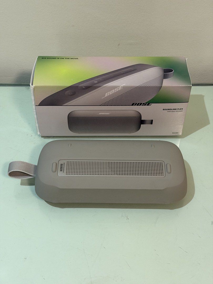 Bose SoundLink Flex Portable Waterproof Bluetooth Speaker Sandstone (Category: Soundbars, Speakers & Amplifiers) located in Bulacan. Submitted by normanantonio (Listing ID 1456648584, Image 2). Description: - Bose SoundLink Flex Speaker - Color: Sandstone - Big sound, portable design - Waterproof, ideal for outdoor adventures - Includes original box and manual RFS: Decluttering .