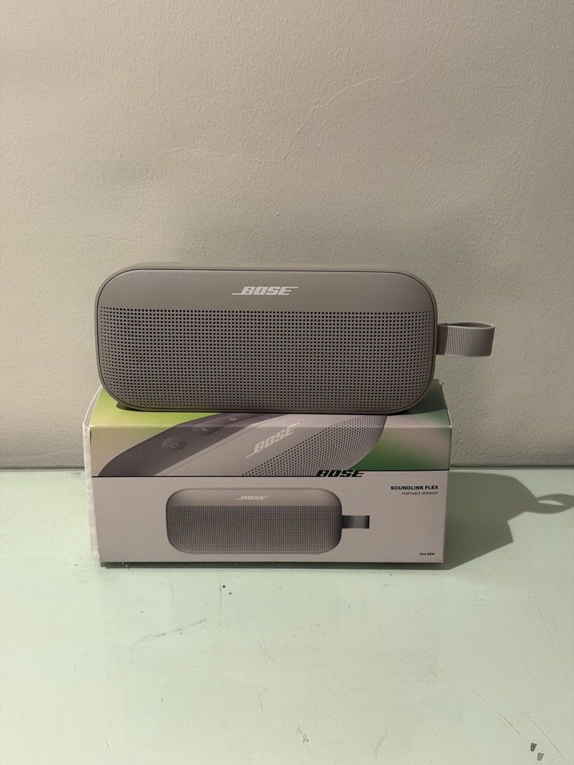 Bose SoundLink Flex Portable Waterproof Bluetooth Speaker Sandstone (Category: Soundbars, Speakers & Amplifiers) located in Bulacan. Submitted by normanantonio (Listing ID 1456648584, Image 1). Description: - Bose SoundLink Flex Speaker - Color: Sandstone - Big sound, portable design - Waterproof, ideal for outdoor adventures - Includes original box and manual RFS: Decluttering .