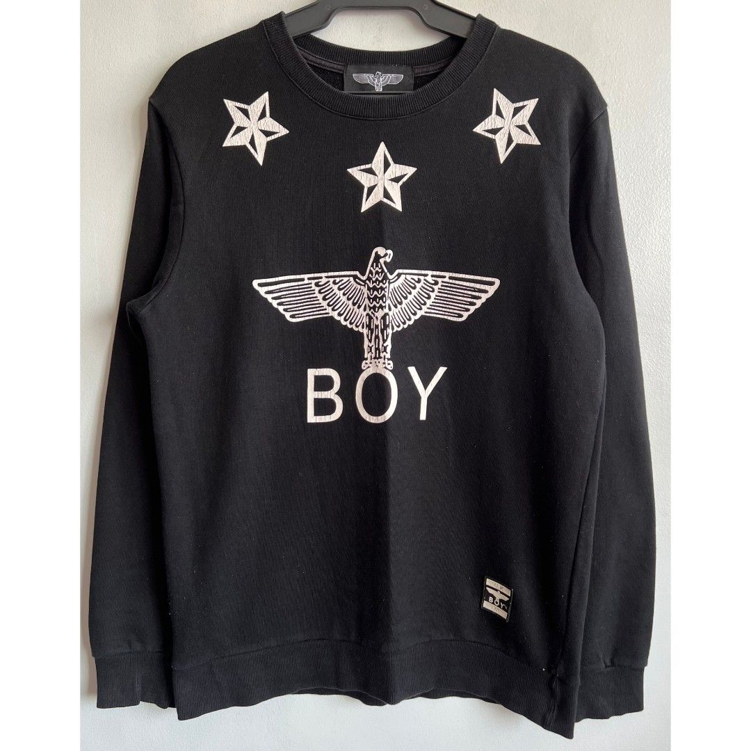 Boy London Sweatshirt Jacket sweater men's (Category: Coats, Jackets and Outerwear) located in Quezon City. Submitted by rosepam (Listing ID 1456670397, Image 3). Description: Boy London Crew neck Sweatshirt Size on tag: L *hairline/cracky print FIX PRICE Measurements posted for reference Wash before wearing (stored item).
