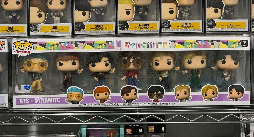 BTS Dynamite 7 Pack Funko Pop! Rocks Figures (Category: K-Wave Merchandise) located in Manila. Submitted by funkokey (Listing ID 1456626723, Image 1). Description: - Complete BTS Dynamite 7-pack Funko Pop! Rocks set - Features all seven members - Essential addition for any BTS fan's collection - Feel free to ask any questions!.