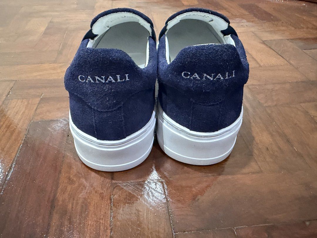 Canali Navy Suede Slip-On Sneakers (Category: Sneakers) located in Manila. Submitted by jay_bee888 (Listing ID 1456617144, Image 3). Description: - Original price was around 35-40k approx. -Size 41 ( can fit also sa size 40 small run siya ) - Good As new ( once lng nagamit ) - No Box Included - Still Nego for sure buyer - Brand: Canali - Color: Navy Blue - Material: Suede - Style: Slip-on Sneakers - Sole: White Rubber - Features: Elastic side pan