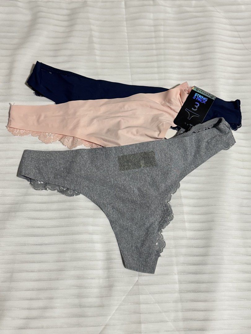 Censored 3 PCS THONG PANTY MEDIUM (Category: Underwear) located in Las Pinas. Submitted by itb.insidethebox (Listing ID 1456717244, Image 1). Description: - Set of 3 thong panties from Censored. - Colors included: Navy Blue, Blush Pink, Grey. - Features delicate lace trim along the edges. - Designed for comfort and everyday wear. - Perfect addition to your underwear collection. Flaw: TAPE RESIDUE/ TAPE STAIN SHIPPING: J&T charged to buyer GRAB/LA