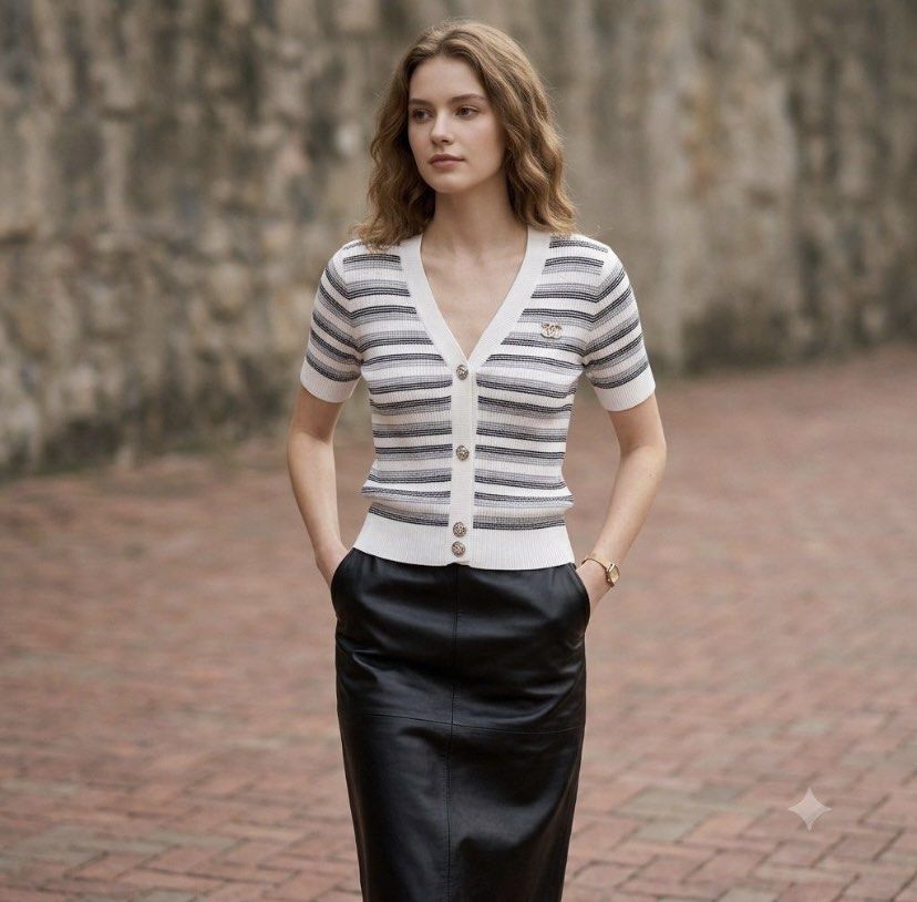 Chanel knit (Category: Luxury Apparel) located in Dueñas. Submitted by d1gidoll (Listing ID 1456649115, Image 1). Description: 17 x 23 dimes No flaws 10/10 Color rate.