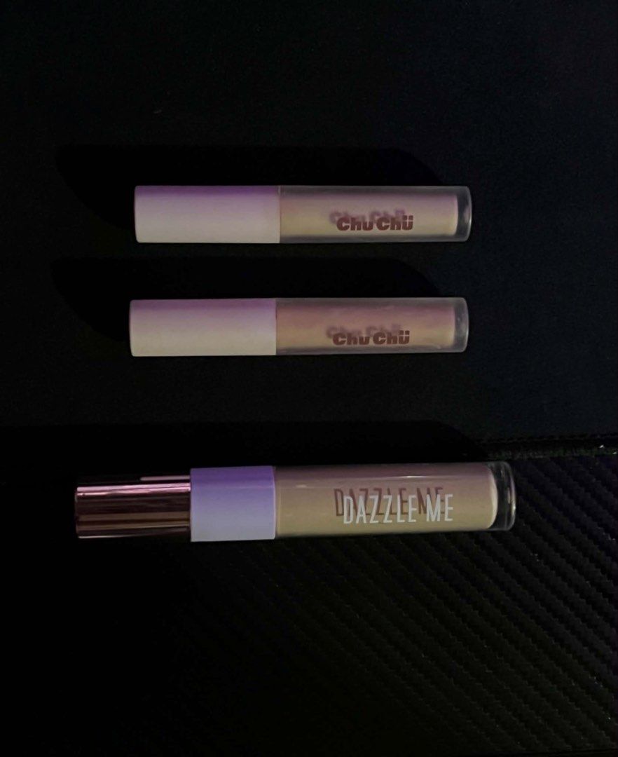 ChuChu & Dazzle Me Concealers (Category: Makeup) located in Manila. Submitted by cigpuffs (Listing ID 1456771391, Image 1). Description: • chuchu concealer (buff) 80% ₱70 • chuchu corrector (medium peach) 90% ₱70 • dazzle me serum duo concealer 80% ₱120.