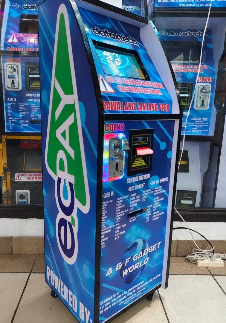 DafoxTech Kiosk Standee (Category: Industrial Equipment) located in Bacolod City. Submitted by productivejunkie (Listing ID 1456778567, Image 3). Description: DAFOXTECH KIOSK (Powered by: ECPAY) Safe and secure in every transaction 3 in 1 Standee Services Offered: 🔥Cash in(Gcash, Maya etc.) 🔥E-load All Network(Globe, smart etc.) 🔥Bills Payment(Electricity, water utility, creditcard, government services( up to 600+ billers) - secure with double