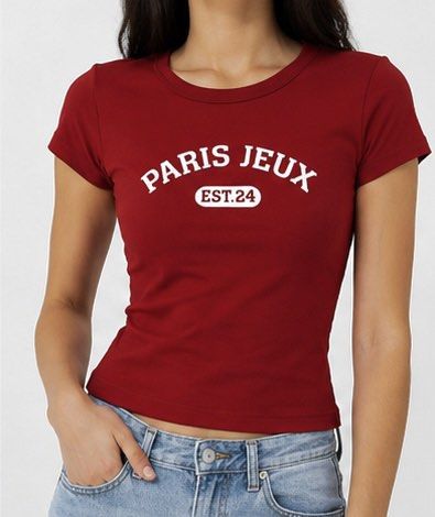 Dark Red Paris Jeux Est. 24 Graphic Tee (Category: Shirts) located in Las Pinas. Submitted by katb86 (Listing ID 1456687910, Image 2). Description: - Features 'Paris Jeux Est. 24' graphic on the front - Short sleeves and crew neck - Fitted style - Ideal for casual wear - Easy to pair with jeans or shorts.