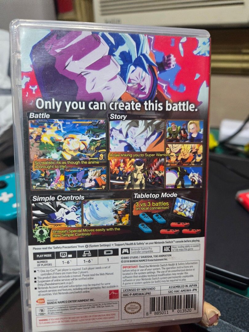 Dragon Ball FighterZ Nintendo Switch Game (Category: Nintendo) located in Quezon City. Submitted by mello_letgoes (Listing ID 1456752063, Image 2). Description: Dragon Ball FighterZ – Nintendo Switch ₱1,000 Pre-owned physical Nintendo Switch game. • Dragon Ball FighterZ • Original game cartridge + case • Japanese / JPN cartridge • Tested on Nintendo Switch before listing and working properly • Actual item shown in photos Payment: • GCash or Maya 