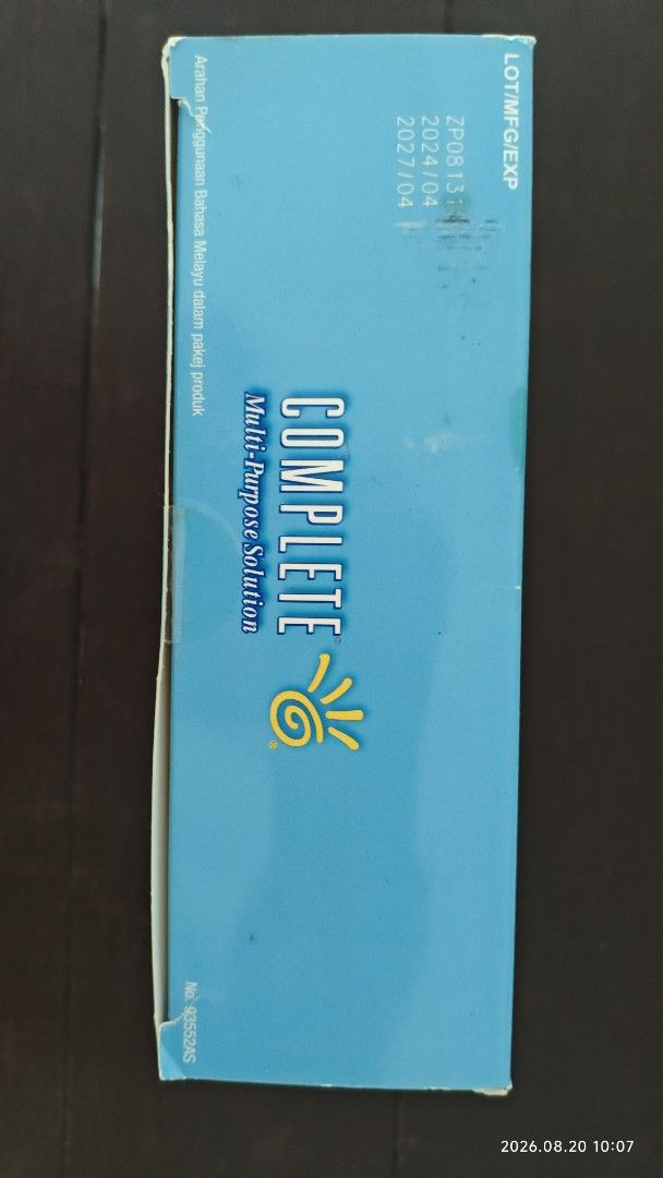 Complete multi purpose solution (Category: Vision Care) located in Singapore. Submitted by apollo70 (Listing ID 1456617247, Image 2). Description: Box is still sealed. 3 x 360ml. Expires 2027/04..