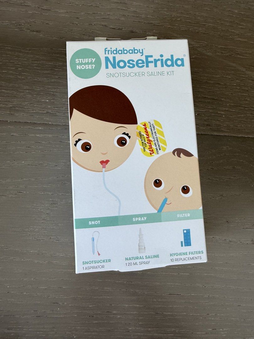 Fridababy NoseFrida Snotsucker Saline Kit (Category: Baby Toiletries & Grooming) located in Manila. Submitted by catshops (Listing ID 1456699832, Image 1). Description: FridaBaby NoseFrida Snotsucker Saline Kit (Brand New) - Effectively clears stuffy noses for babies and toddlers Rfs: did not need Orig Price: P1,600 Sell price: P1,000 Pickup c/o buyer. Loc Makati.