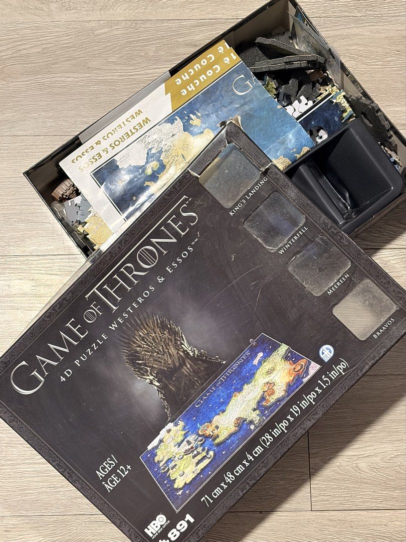 Game of Thrones Westeros & Essos 4D Puzzle (Category: Board Games & Puzzles) located in Quezon City. Submitted by alxndriatlngbn (Listing ID 1456639473, Image 3). Description: Game of Thrones 4D Puzzle featuring the map of Westeros & Essos 🐉 • 891 pieces • Previously assembled, then disassembled • Complete pieces • Box has some scratches/wear and minor damage from storage • Good for collectors and Game of Thrones fans! 📌 Selling as-is, please c