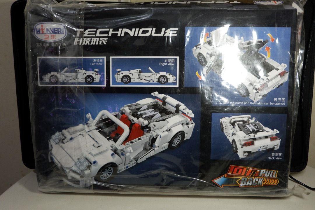 Technic Lego Pull Back Sports Car Building Blocks (Category: Lego & Building Sets) located in Malabon City. Submitted by jayveetotz (Listing ID 1456770236, Image 1). Description: - Technic Lego sports car building blocks - Features a fun pull-back action - Doors and hood can be opened - Perfect for car enthusiasts and builders - Enjoyable to assemble and play with - P1,400 to P1600 price original price - Mall pull out.