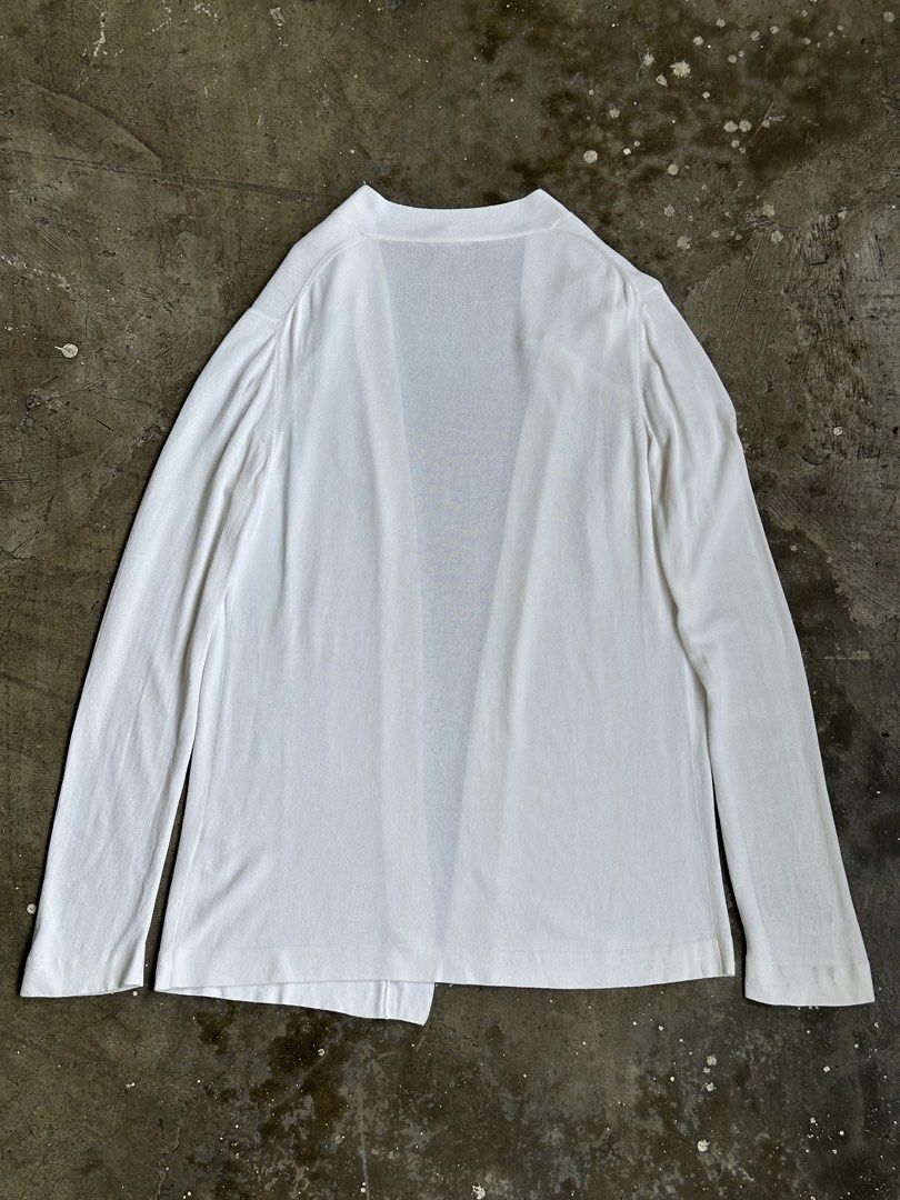 Hermes - Margiela - Open Cardigan (Category: Coats, Jackets and Outerwear) located in Manila. Submitted by graymatter_ (Listing ID 1456700452, Image 2). Description: Hermes - Margiela - Open Cardigan Tagged Size: S Condition: 9/10 Material: 96% Viscose, 4% Polyester Made in: Italy Dimensions Length: 28.5 Width: 18 Shoulder: 19.5 Sleeve: 26.5.