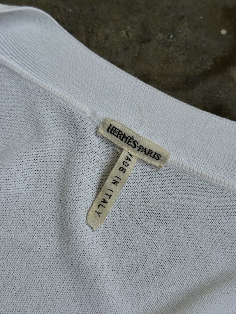 Hermes - Margiela - Open Cardigan (Category: Coats, Jackets and Outerwear) located in Manila. Submitted by graymatter_ (Listing ID 1456700452, Image 3). Description: Hermes - Margiela - Open Cardigan Tagged Size: S Condition: 9/10 Material: 96% Viscose, 4% Polyester Made in: Italy Dimensions Length: 28.5 Width: 18 Shoulder: 19.5 Sleeve: 26.5.