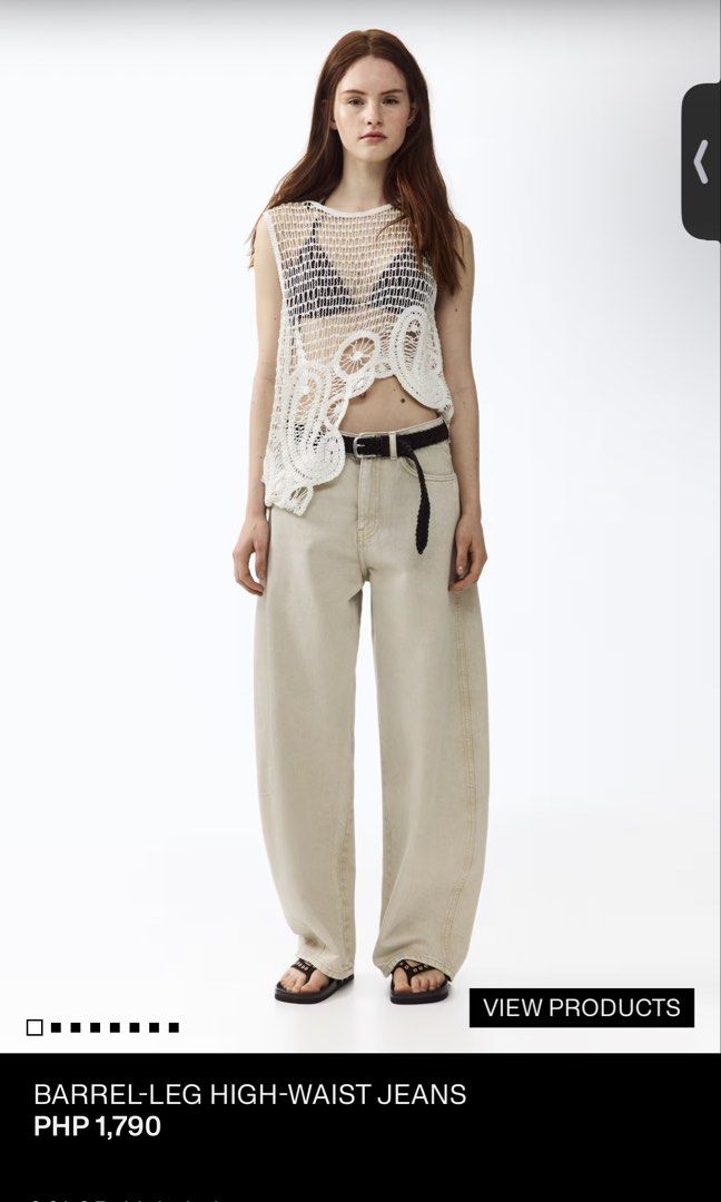 H&M Light beige baggy barrel pants (Category: Other Bottoms) located in Caloocan City. Submitted by storm4 (Listing ID 1456752817, Image 3). Description: Bnew with tag EURO 34 26-28 medida size.