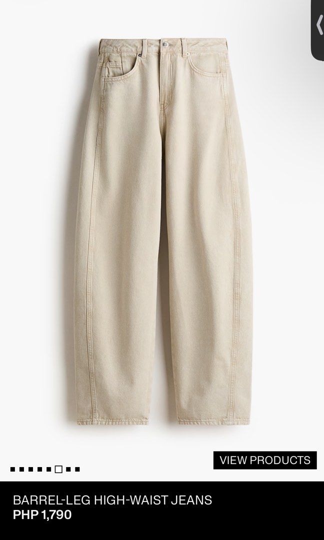 H&M Light beige baggy barrel pants (Category: Other Bottoms) located in Caloocan City. Submitted by storm4 (Listing ID 1456752817, Image 1). Description: Bnew with tag EURO 34 26-28 medida size.
