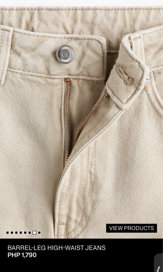 H&M Light beige baggy barrel pants (Category: Other Bottoms) located in Caloocan City. Submitted by storm4 (Listing ID 1456752817, Image 2). Description: Bnew with tag EURO 34 26-28 medida size.