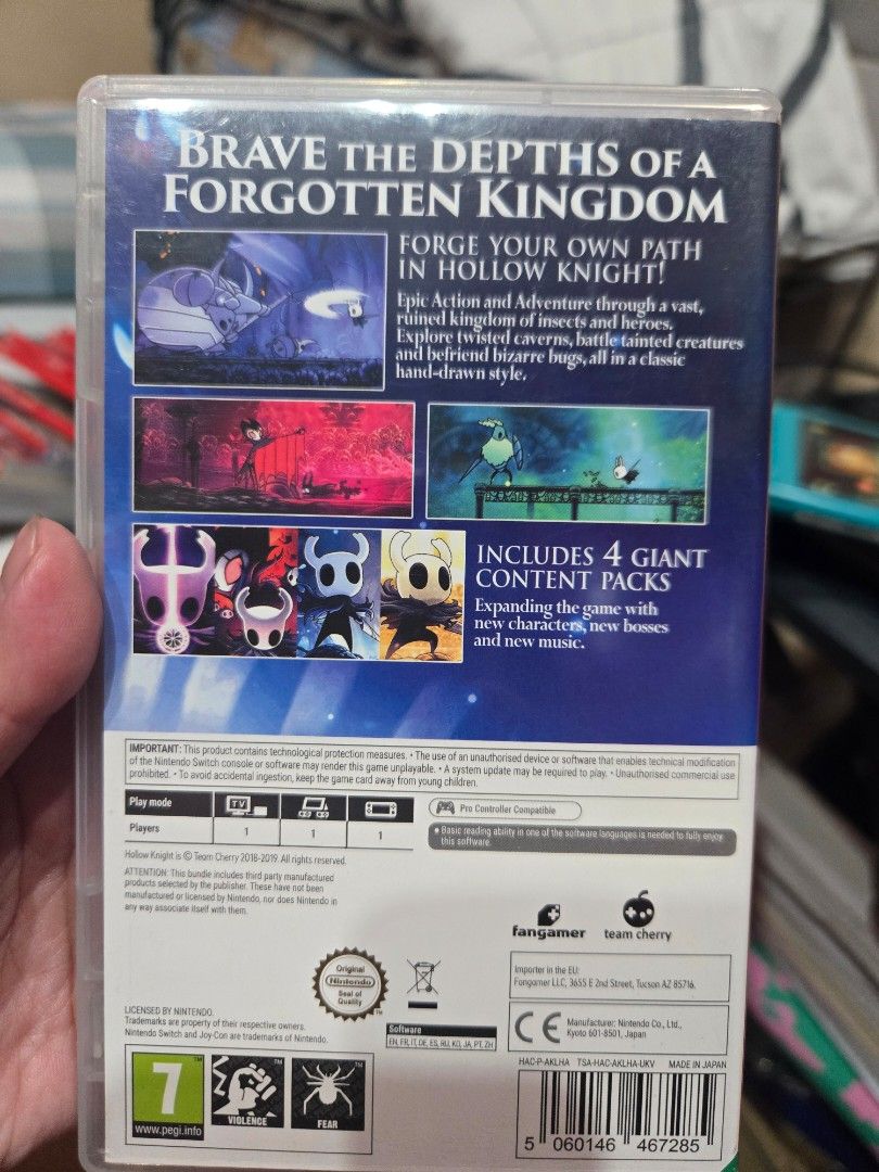 Hollow Knight Nintendo Switch Game (Category: Nintendo) located in Quezon City. Submitted by mello_letgoes (Listing ID 1456752854, Image 2). Description: - Hollow Knight for Nintendo Switch - Explore a vast kingdom of insects and heroes - Battle challenging bosses and uncover hidden secrets - Comes with 4 giant content packs (new characters, bosses, music) - Includes game cartridge and instruction manual - Tested and confirmed working Hollow Knig