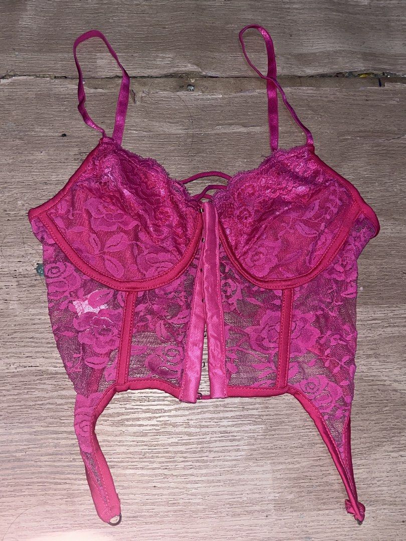Hot Pink Lace Corset Top with Front Clasp (Category: Others Tops) located in Manila. Submitted by declutter_w_sam (Listing ID 1456692390, Image 1). Description: - Super cute hot pink lace corset top - Front clasp closure - Adjustable straps - Lace-up detail at the back - Versatile for layering or wearing alone - Adds a vibrant pop of color to any outfit.