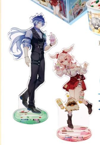 Genshin x Baskin Robbins Collab code / merch Linnea Flins (Category: Character Goods) located in Quezon City. Submitted by cinammonpuff (Listing ID 1456724322, Image 2). Description: Collab starts Sept 8 Linnea & Flins standee: P1100 keychain: P500.