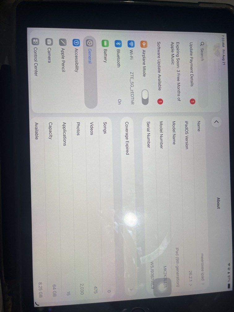 Ipad 9th Gen 64 GB (Category: iPad) located in Manila. Submitted by bravewinds (Listing ID 1456779494, Image 3). Description: Inclusions: Goodjoodoq Pencil Charger Accessories No Box iPad 9th Generation 64gb U.S variant. Fully functional No hidden issues Slight scratch on the screen protector Great for school, note-taking, and entertainment Budget-friendly iPad 📍Location: Mabolo, Cebu City 🤝 Meet-up available around Cebu City only. Price is neg