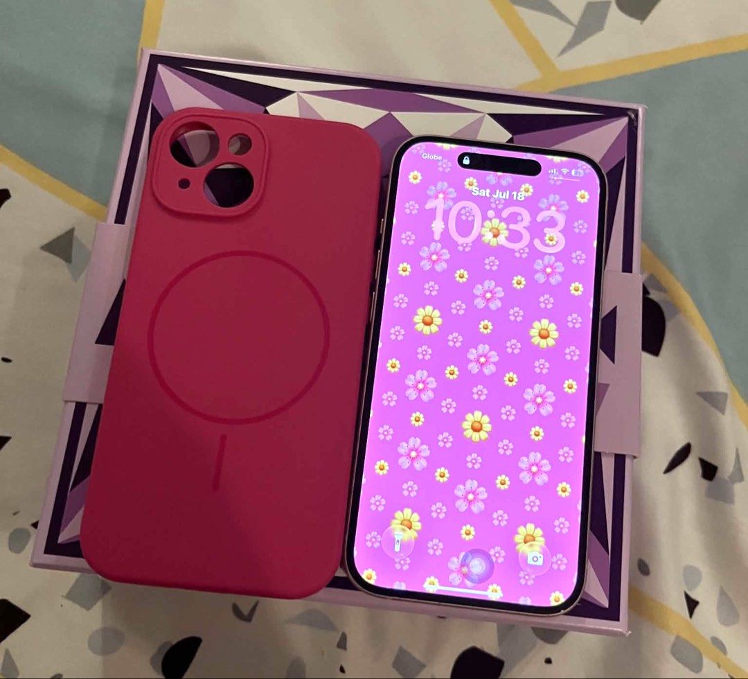 iPhone 15 pink (Category: iPhone 15 Series) located in Quezon City. Submitted by elliescloseta (Listing ID 1456730289, Image 1). Description: Lady owned No history repair .
