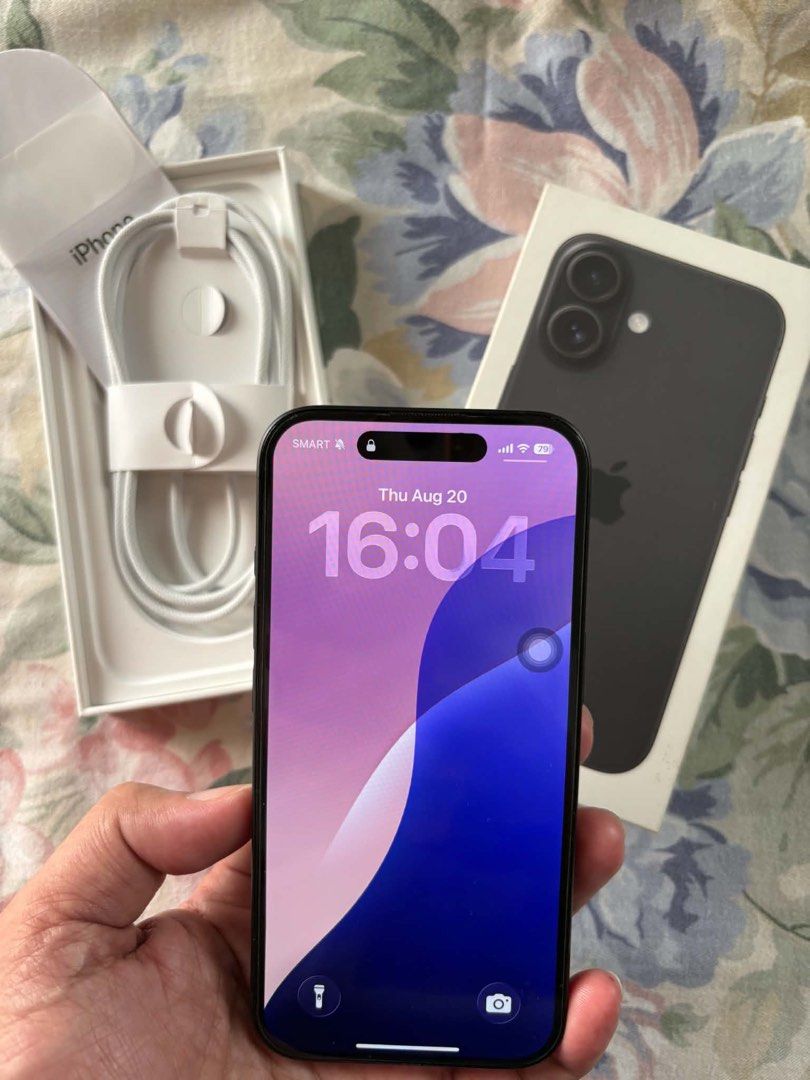 Iphone 16, 128 GB, Black (Category: iPhone 16 Series) located in Manila. Submitted by me_tatrobs (Listing ID 1456677987, Image 1). Description: -Price: 36,000.00 -Includes: original box,USB cable & documentation paper -Model: Iphone 16 -Storage: 128 GB -Color: Black -Battery Health: 90% -IOS Software Version: 26.6 -SMART locked -No issue -personal device use -message for personal meet up!!!.