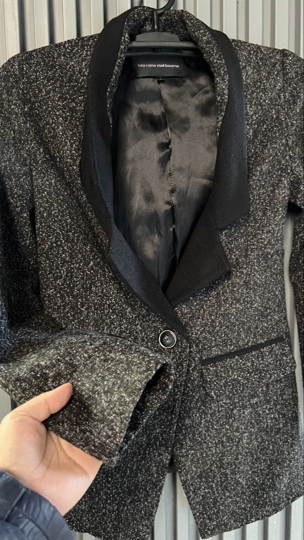 LOLA RAINE MELBOURNE TWEED BLAZER (Category: Coats, Jackets and Outerwear) located in Baguio. Submitted by vercale (Listing ID 1456686765, Image 2). Description: LOLA RAINE MEL BOURNE TWEED BLAZER Brand New Condition Size small Actual Dimensions 16” width x 26” height From Personal Box.