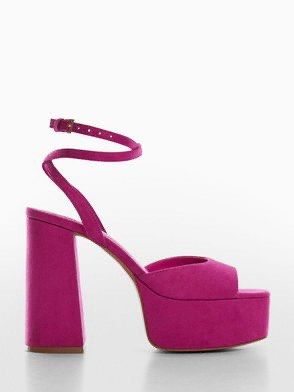 Mango "Sou" Platform Ankle-Cuff Sandals - Fuschia Pink (Category: Heels) located in Manila. Submitted by cheekysquirrel (Listing ID 1456671192, Image 3). Description: - Brand: Mango - Color: Pink - Material: Suede - Style: Platform sandals - Heel: Chunky block heel - Features: Ankle strap - Condition: Excellent, worn only once - Occasion: Perfect for dressing up, parties, or a night out - RFS: Wrong Size.