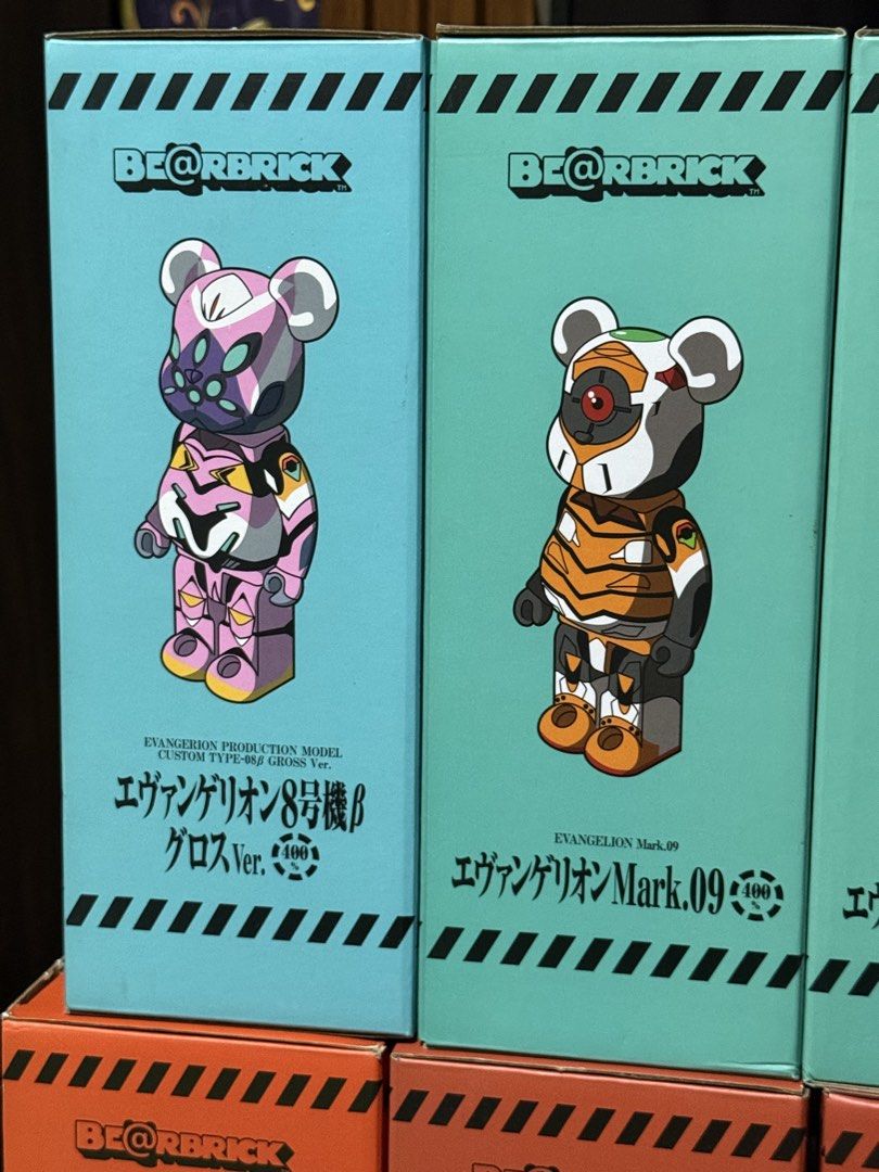 Neon Genesis Evangelion Bearbrick 400% (Category: Figurines & Statues) located in Manila. Submitted by blueseamarketing (Listing ID 1456633614, Image 3). Description: Eva 01 glossy with minor discoloration - 8k Eva 01 matte - 10k Eva 00 Mark 09 yellow - 13k Eva 02 Gamma Red - 13k Eva 08 Beta Pink - 8k Eva 13 dark blue - 10k .