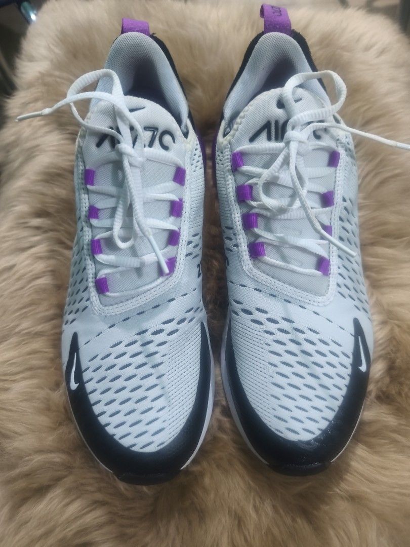 Nike Air Max 270 (Category: Sneakers) located in Manila. Submitted by fel0230 (Listing ID 1456719749, Image 2). Description: Nike Air Max 270 Women's Shoes in the White/Fuchsia Dream/Black colorway, featuring a prominent translucent purple heel unit..