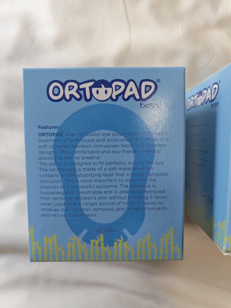 Orthoptic Eye Patch (Category: Educational & Learning Toys) located in Singapore. Submitted by sjj_gadget (Listing ID 1456646799, Image 5). Description: - 50 ORTOPAD eye patches for boys -44 ORTOPAD eye patches for boys ( open) - Regular size: 83 x 59 mm - Features 5 fun, engaging designs for kids - Made from soft, breathable, eco-friendly bamboo non-woven fabric - Hypoallergenic and gentle on sensitive skin - Leaves no residue after removal - Ex