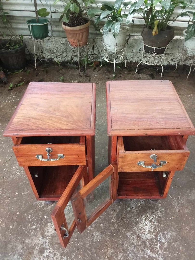 Pair of Bedside Table (Category: Other Home Furniture) located in Rizal. Submitted by mommykiee (Listing ID 1456702434, Image 2). Description: Pair of bedside table Made of narra wood except bottom part of drawer ply Size: L14.5 W17 H28inch Stripped & varnished Price: 9,500 pair.