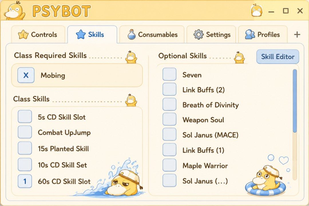 MAPLESEA BOT (Category: In-Game Products) located in Singapore. Submitted by yellowluffy (Listing ID 1456735278, Image 2). Description: **PSYBOT 🐥✨ — Cute Duck-Themed MapleStory Grinding Utility** Grinding for **Lv. 300**, **HEXA Fragments**, **Grandis/Geardrock progression**, or **meso farming**? PSYBOT is designed to automate repetitive grinding with a clean, easy-to-use duck-themed interface. 💛💙 🚫 **No Memory Injections / Reads** 🚫 **No H