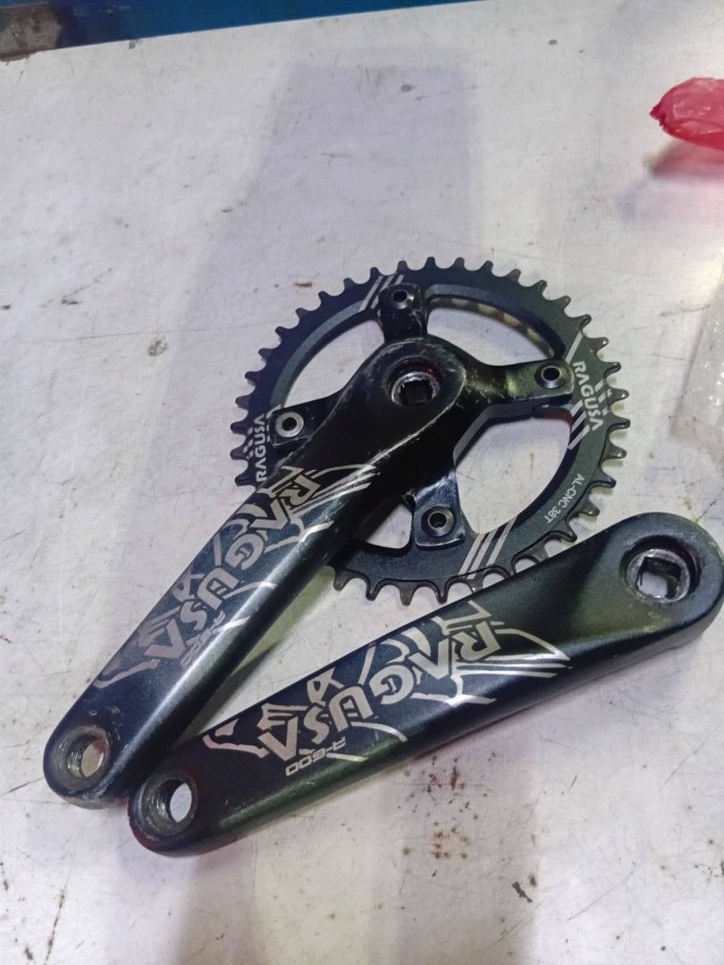 Ragusa Bicycle Crankset with Chainring (Category: Bicycles) located in Manila. Submitted by bitchessss (Listing ID 1456776432, Image 1). Description: Ragusa crankset with chainring. Minor scuffs, good working condition. Ready to install..
