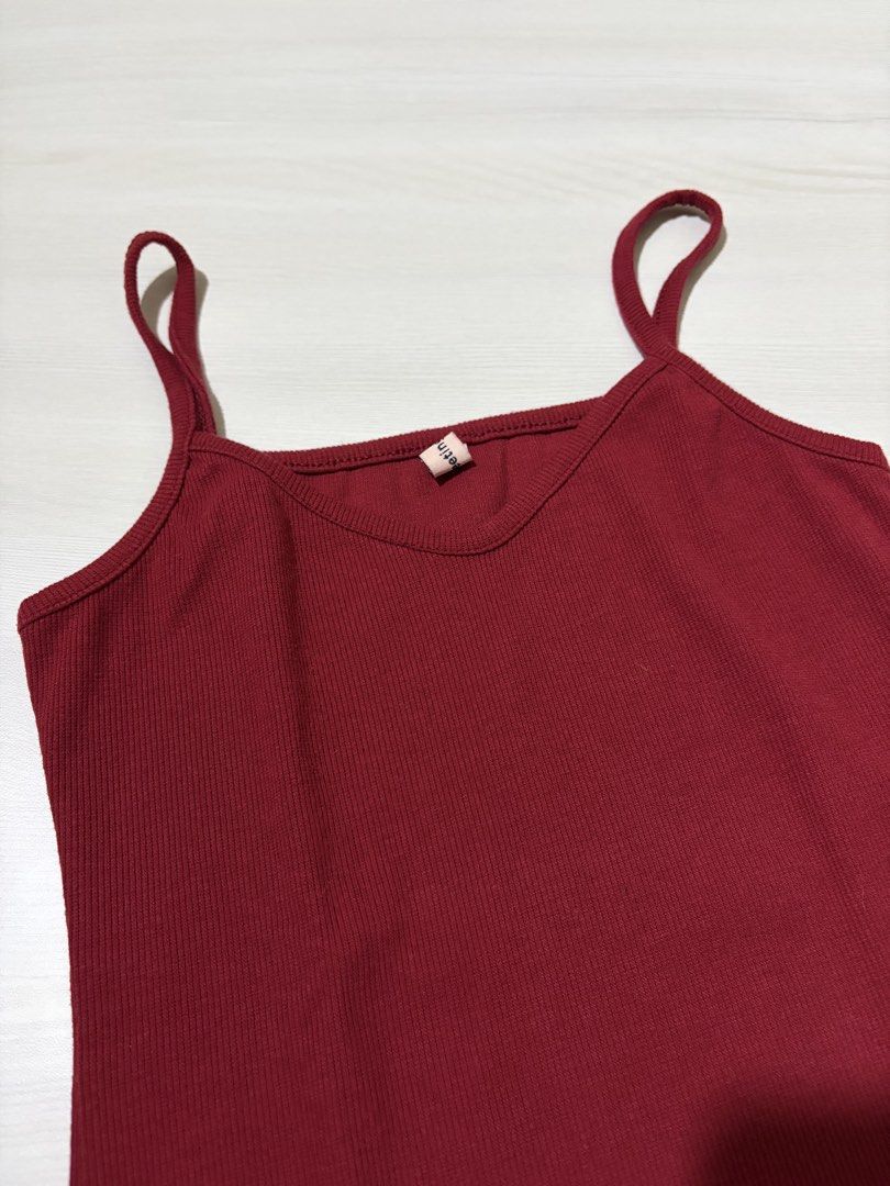 Red ribbed v neck cami top (Category: Others Tops) located in Manila. Submitted by declutter_diariess (Listing ID 1456752936, Image 2). Description: .