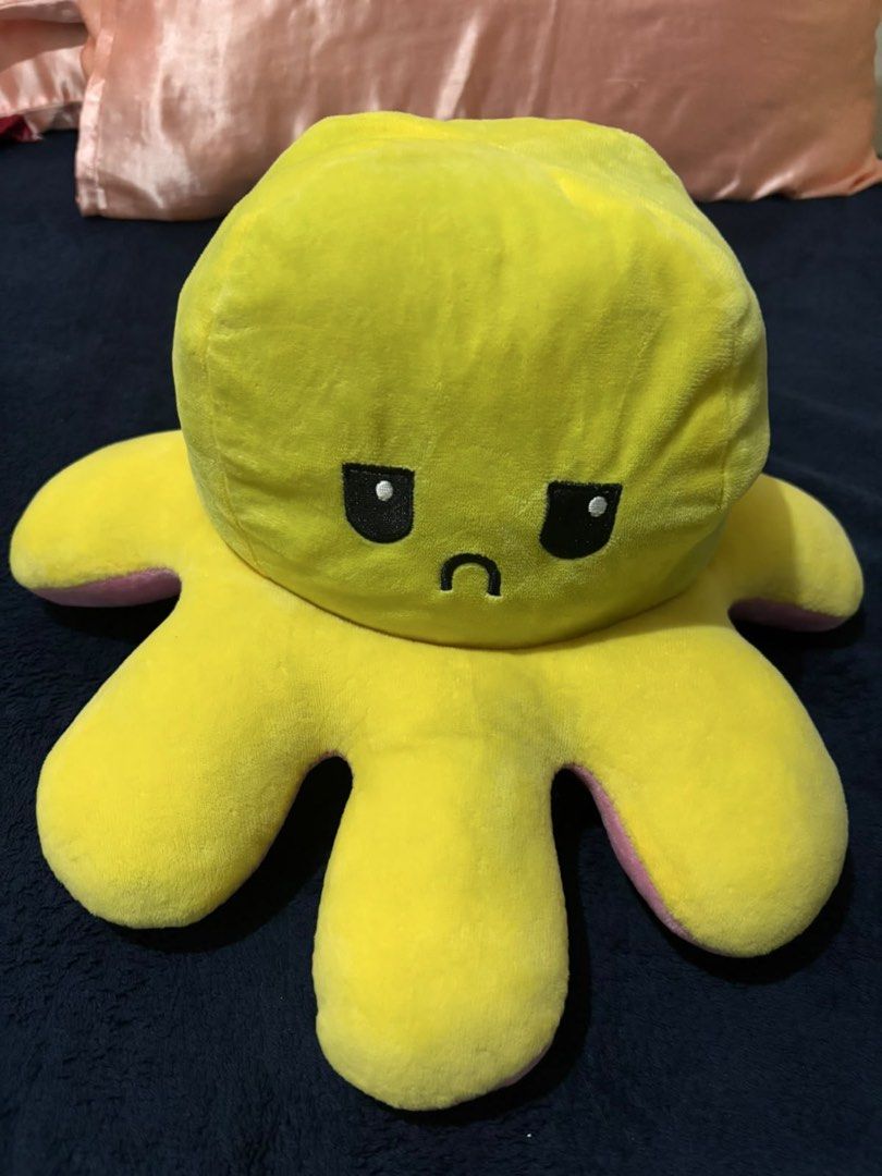 Reversible Octopus Plush Toy - Yellow & Pink (Category: Plushies & Soft Toys) located in Paranaque City. Submitted by mjclosetph17 (Listing ID 1456777600, Image 1). Description: - Super cute reversible octopus plushie - Flip it to change mood: happy pink to grumpy yellow - Soft and squishy material - Perfect for expressing feelings or just for fun - Ideal for kids and adults - Approximately 8 inches in size • Soft & cuddly • Great for gifts, room
