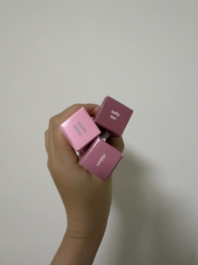 Rhode Instocks (Category: Makeup) located in Singapore. Submitted by dreamygifts (Listing ID 1456725975, Image 2). Description: rhode ribbon lip tint x1 rhode salty tan lip tint x1 rhode vanilla lip treatment x1 $36 each :) all brand new in box, can provide receipt proof.