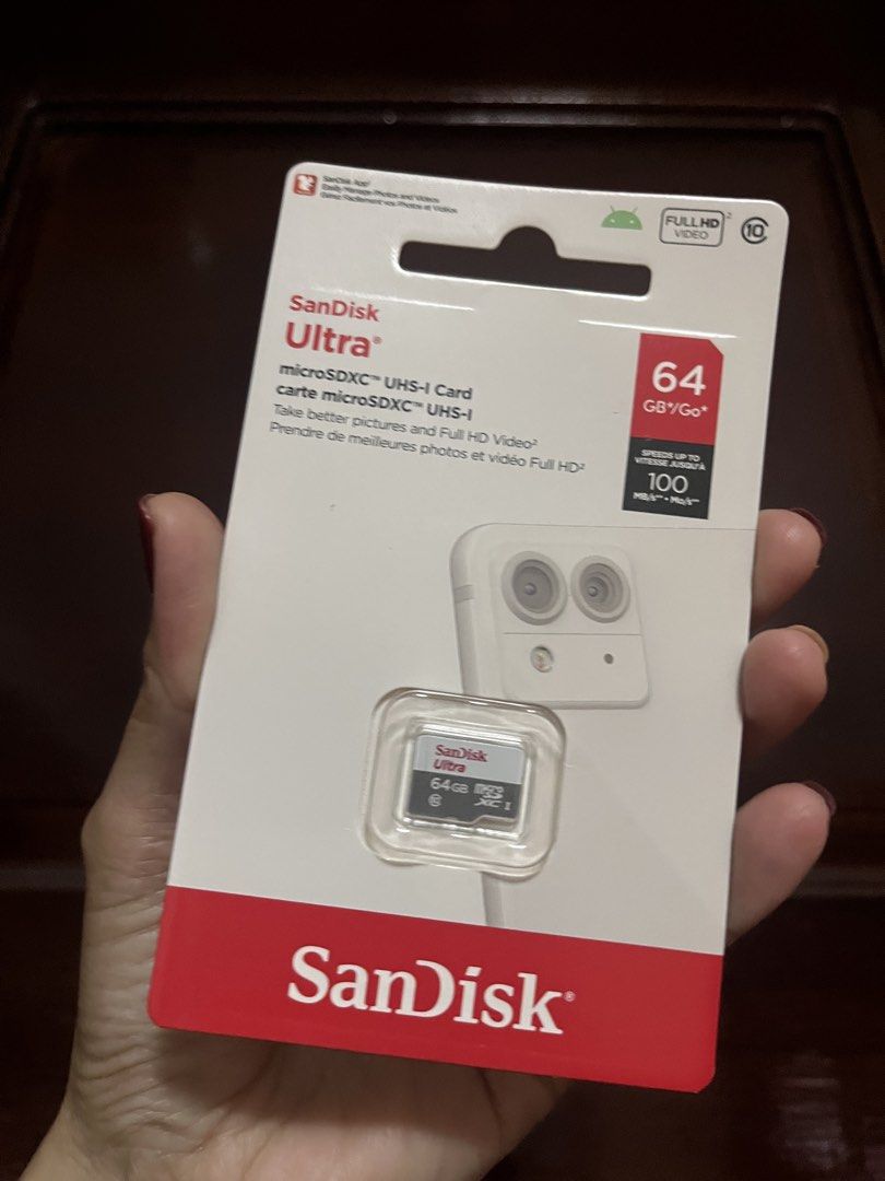 SanDisk Ultra 64GB microSDXC UHS-I Card (Category: Memory & SD Cards) located in Makati City. Submitted by shoppingera05 (Listing ID 1456712759, Image 1). Description: - SanDisk Ultra 64GB microSDXC UHS-I card - Ideal for photos and Full HD video recording - Fast transfer speeds up to 100 MB/s - Brand new, sealed in packaging.