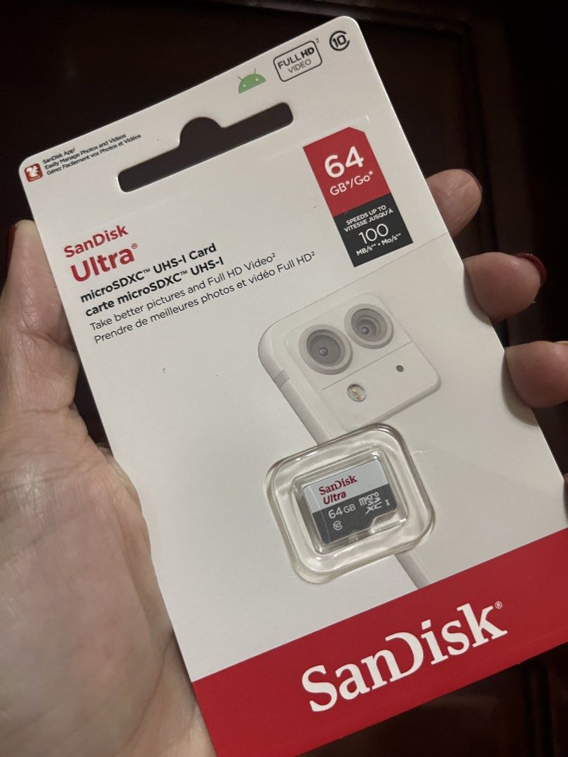 SanDisk Ultra 64GB microSDXC UHS-I Card (Category: Memory & SD Cards) located in Makati City. Submitted by shoppingera05 (Listing ID 1456712759, Image 2). Description: - SanDisk Ultra 64GB microSDXC UHS-I card - Ideal for photos and Full HD video recording - Fast transfer speeds up to 100 MB/s - Brand new, sealed in packaging.