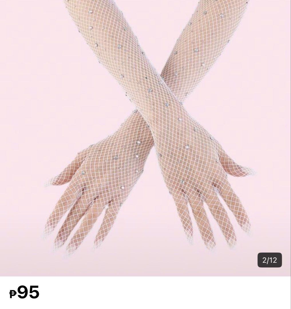SHEIN White Fishnet Rhinestone Gloves (Category: Gloves) located in San Jose. Submitted by kadaquilaan (Listing ID 1456686628, Image 1). Description: Sold as a pair Loc: San Jose, Nueva Ecija RFS: Used for Party.
