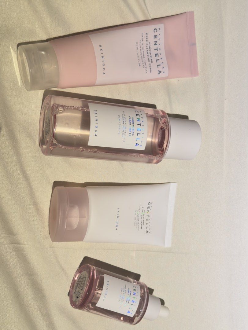 SKIN1004 Madagascar Centella Skincare Set (Category: Face Care) located in Angeles City. Submitted by inahaldrienne (Listing ID 1456700199, Image 1). Description: - SKIN1004 Madagascar Centella Skincare Bundle - Includes: Poremizing Deep Cleansing Foam, Poremizing Clear Toner, Poremizing Light Gel Cream, Poremizing Fresh Ampoule - All products from the Centella line - Benefits: Soothing and hydrating for the skin - 80% Sold as a complete set .