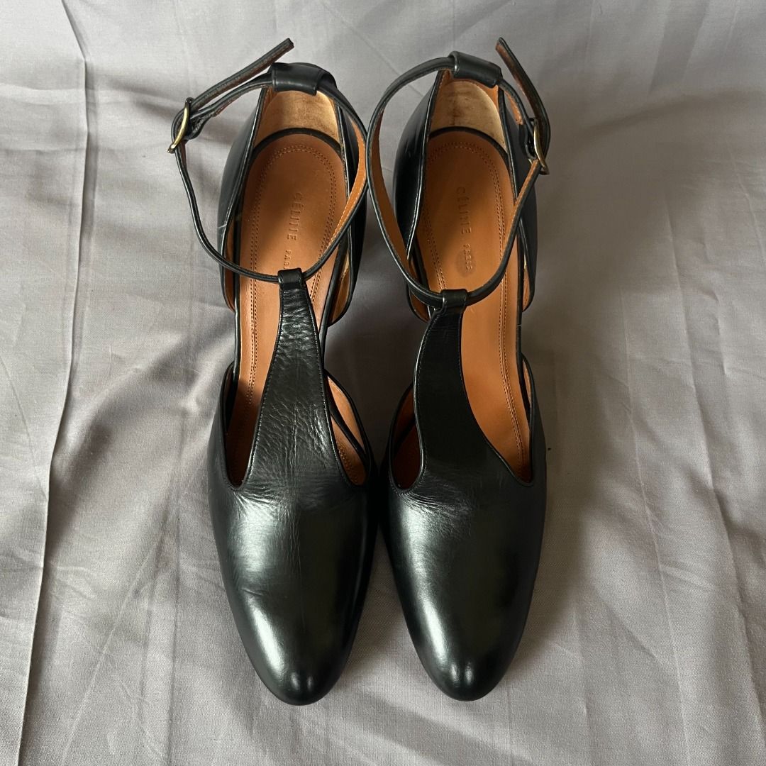 SS15 Celine By Phoebe Philo T-Strap Pumps (Category: Heels) located in Quezon. Submitted by _babypluto (Listing ID 1456740185, Image 3). Description: Condition: 9/10 Size on Tag: 35 IT Flaw: scratches.