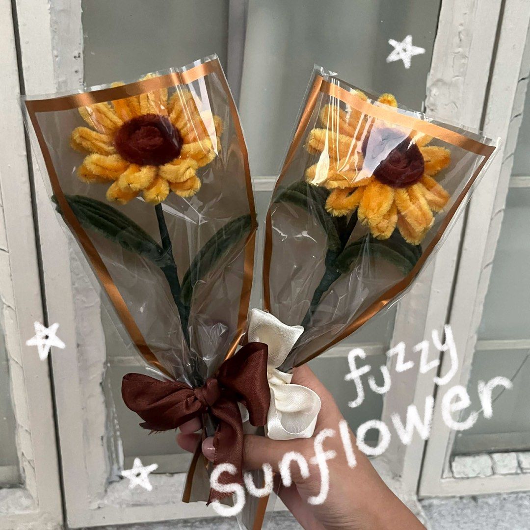 Sunflower Fuzzy Wire (made to order) (Category: Flowers & Bouquets) located in Manila. Submitted by prettykaleesta (Listing ID 1456611754, Image 1). Description: Made to order! Comes with wrapping. You may also customize as a bouquet if you order multiple flowers. Option 1: Thin petals (2nd photo) - ₱35.00 Option 2: Thick petals (3rd photo) - ₱50.00 Duration of production depends on quantity of ordered flowers. 1-5 flowers - 1-2 days 6-10 flowers