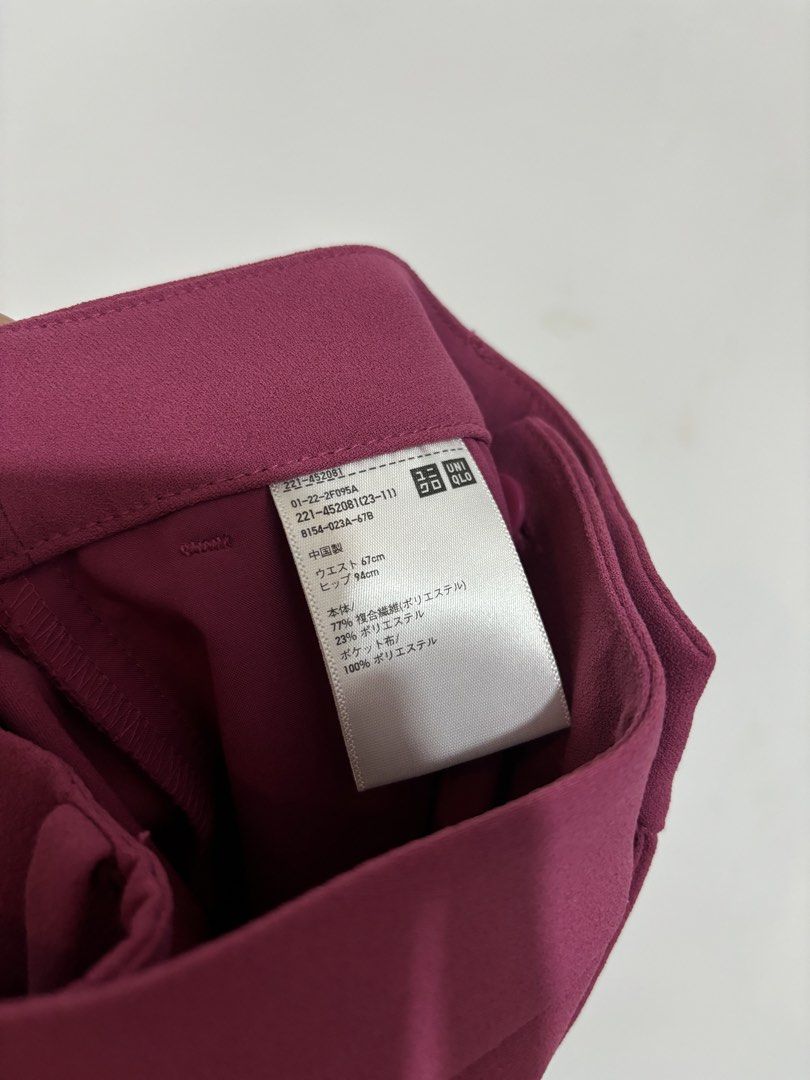 UNIQLO Drape Flare Trouser Pants (Pink) (Category: Other Bottoms) located in Bulacan. Submitted by janeeeeelleeeee (Listing ID 1456716405, Image 3). Description: - Vibrant pink UNIQLO wide leg pants - High-waisted design with a flattering flare - Made from a smooth polyester blend fabric - Versatile: perfect for dressing up or down - Ideal for both work and casual outings - 67cm on tag, W29-30, L38 ₱550.